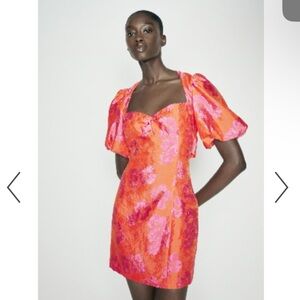 Zara Floral Puff Sleeve Dress in Red and Pink only worn once